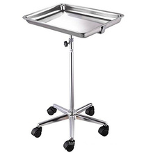 Mobile Tray Stand Stainless Steel Trolley Adjustable Height Medical Doctor Salon Equipment